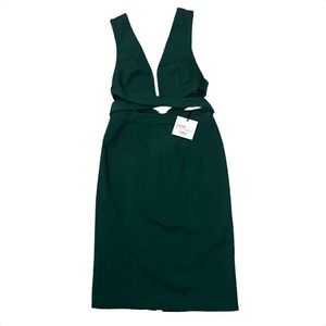 Fame and Partners Deep Green Midi Dress with Plunging Neckline